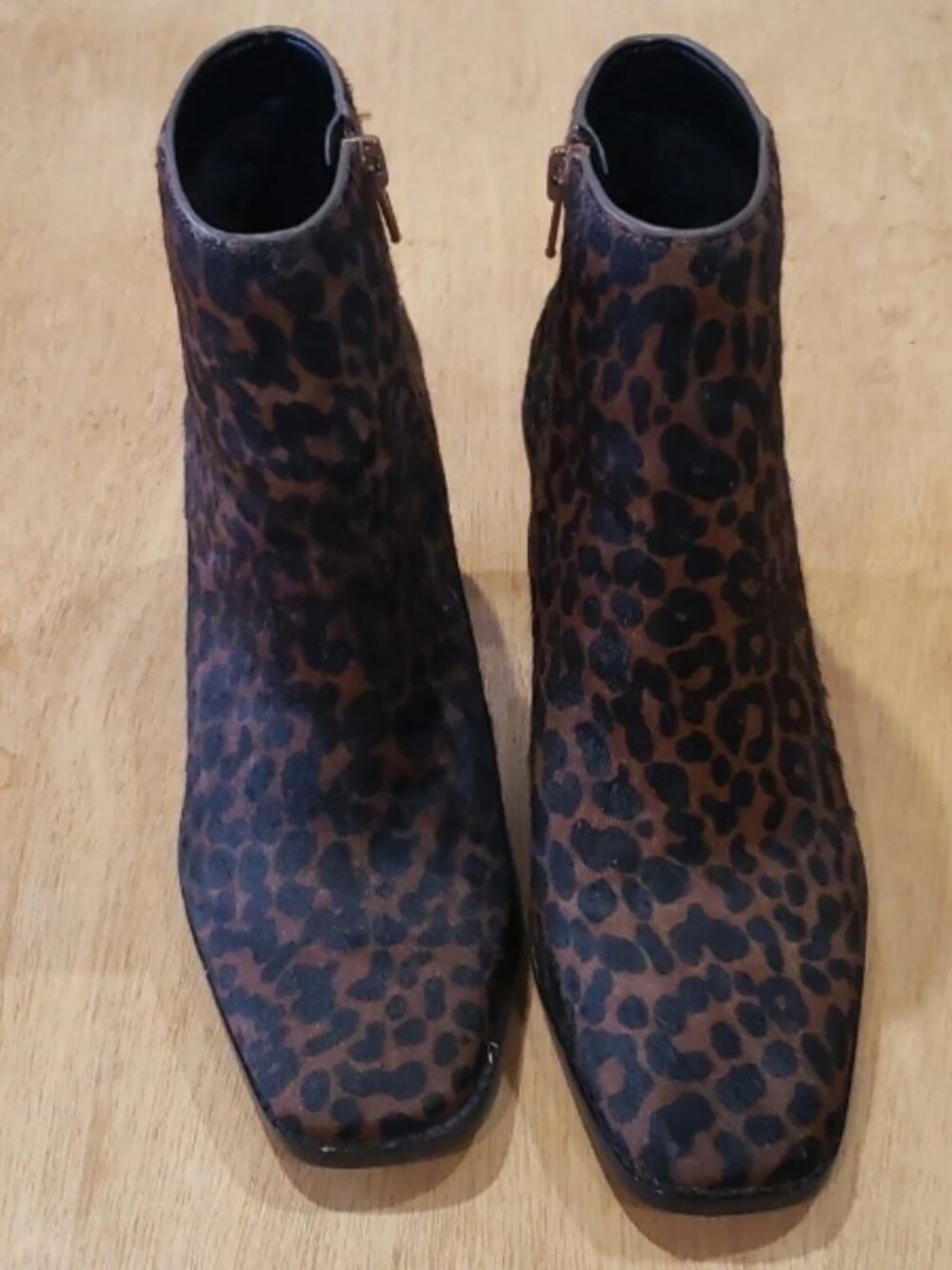 GIBSON LATIMIER VINA LEOPARD PRINT SQUARE TOE BOOTIE WITH BLOCK HEEL SZ 7M